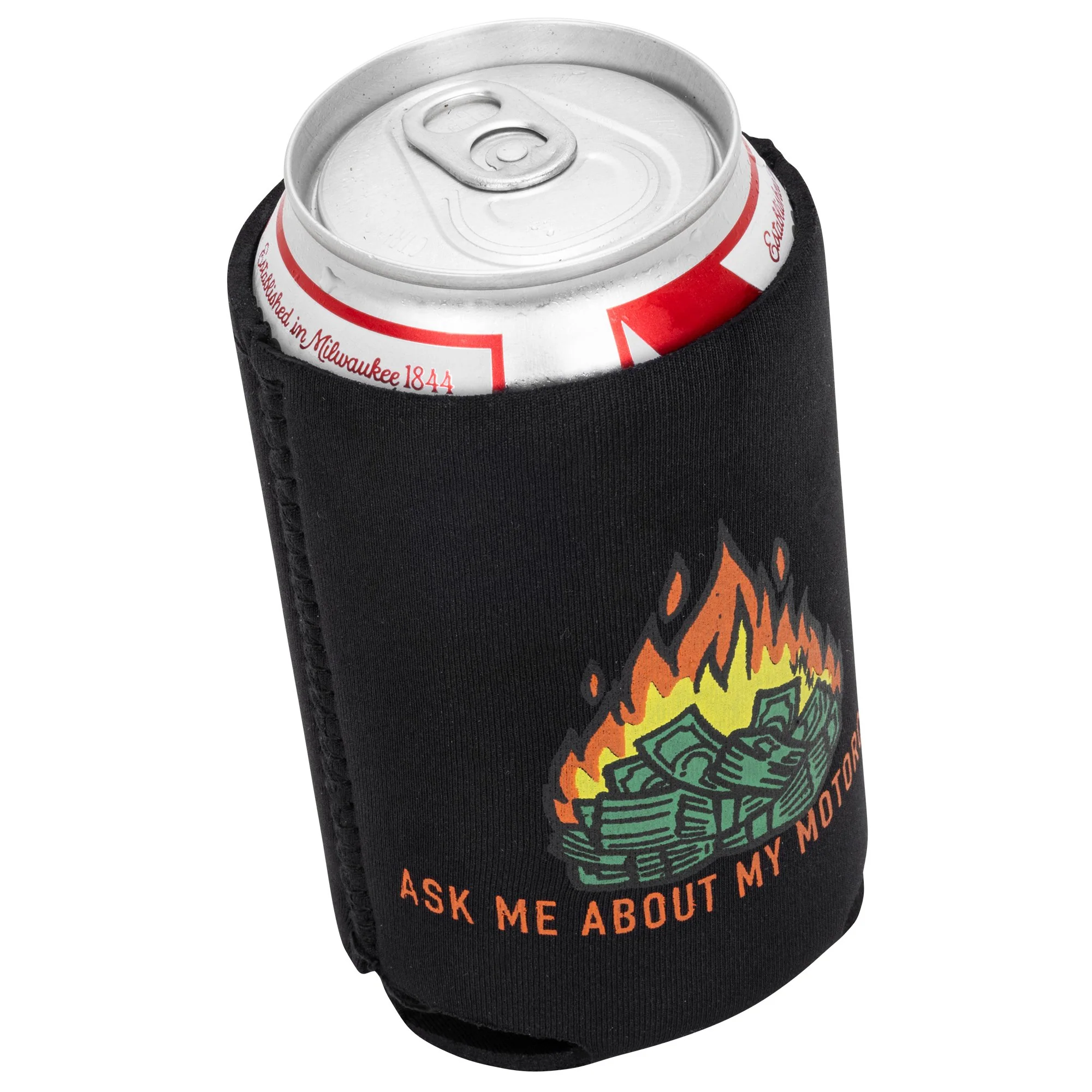 Ask Me About My Motorcycle Koozie - Black - Image 5